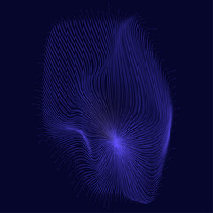 Blue Neon Line Flow Abstract Background. Organic Wave Pattern Digital Illustration on Navy.