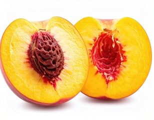 Sliced peach juicy pulp, pit