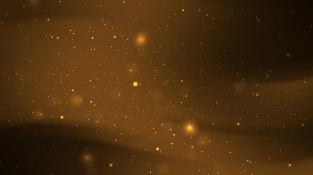 Golden particles shimmer against a blurred brown background creating a soft look. Suitable for website backgrounds or elegant design projects.