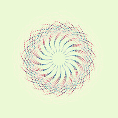 Colorful Radial Dot Spiral Abstract Background, Colorful Swirling Geometric Mandala on Pale Green