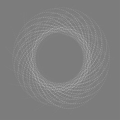 Abstract Silver Radial Pointillism Geometric Design. Minimalist Grey Dotted Spirograph Wreath Art.