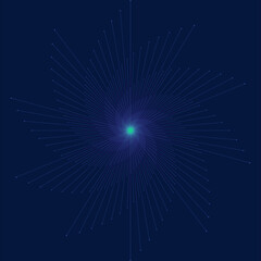 Dark Blue Network Connection Sunburst Illustration. Abstract Vibrant blue glow art icon.