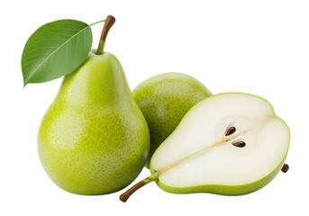 Fresh green pears, whole and sliced, healthy eating