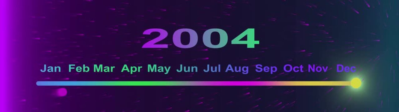 Year change concept. New year 2004 loading bar animation. year ending loading animation. Transition loading bar 2004 with Month. Glowing neon line word of 2004 on planet earth with space background.  