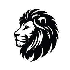 Black and white lion head graphic on white background vector