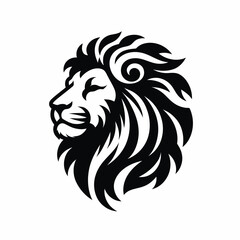 Fototapeta premium Black and white lion head with flowing mane on white background vector