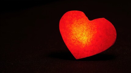 Fototapeta premium adoration. A red heart symbol stands out against a textured black background with a warm glow. wellbeing guides, coaching materials, designed for coaching and self-improvement content.