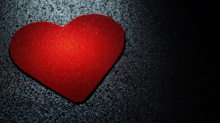Obraz premium adoration. A red heart symbol stands out against a textured black background with a warm glow. wellbeing guides, coaching materials, designed for coaching and self-improvement content.