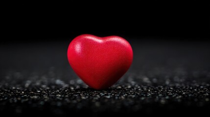 Fototapeta premium adoration. A red heart symbol stands out against a textured black background with a warm glow. wellbeing guides, coaching materials, designed for coaching and self-improvement content.