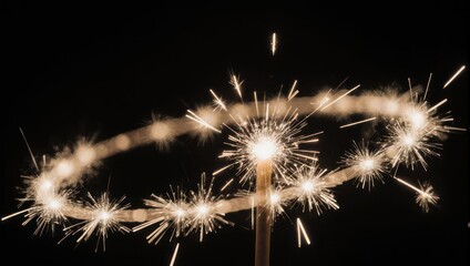Sparkler creating a luminous circular light trail against a dark, night sky, celebrating festive moments.