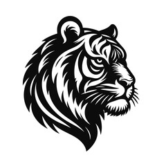 Fototapeta premium Black and white tiger head with detailed fur texture isolated on white background vector