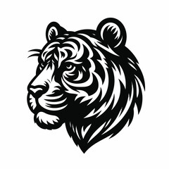 Black and white tiger head illustration on white background vector