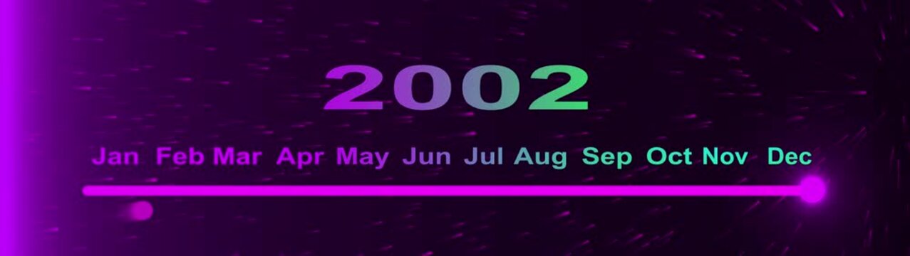 Year change concept. New year 2002 loading bar animation. year ending loading animation. Transition loading bar 2002 with Month. Glowing neon line word of 2002 on planet earth with space background.  