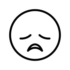 Disappointed face, sad emoji line icon. Smile, smiling sign. Emoticon black symbol. Emotion, smiley concept. Vector illustration. Editable stroke. Flat design. Isolated on a white or PNG background.