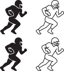 Isolated Football Player Black Silhouette, football player running, American football action, football player pose, sports athlete action, football game, dynamic football vector, isolated icon © MD.Kawsar Hossan