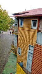 Colorful corrugated metal building in the La Boca neighborhood of Buenos Aires, Argentina