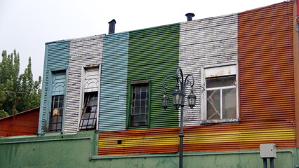 Colorful corrugated metal building in the La Boca neighborhood of Buenos Aires, Argentina