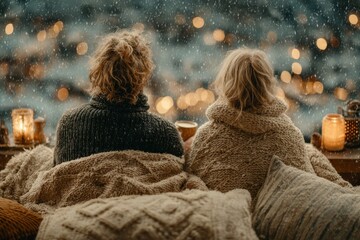 On a warm winter night by the window. Generative AI