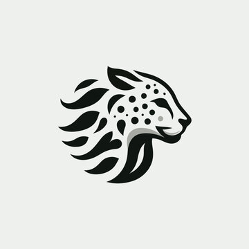 Black and white cheetah head logo with abstract flames on white background vector