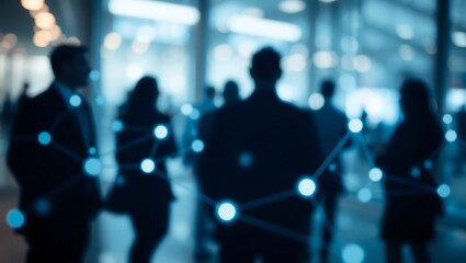 Generative AI depiction of a futuristic business networking scene with interconnected digital