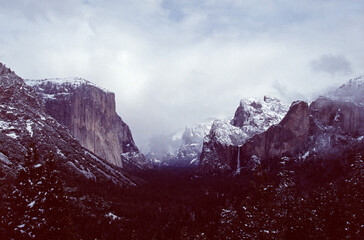 mountain landscape with clouds Yosemite Valley