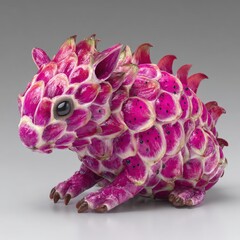 A fantasy creature resembling a pangolin covered in pink dragon fruit skin