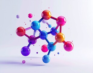 Colorful molecular structure floats mid-air against a soft, light background