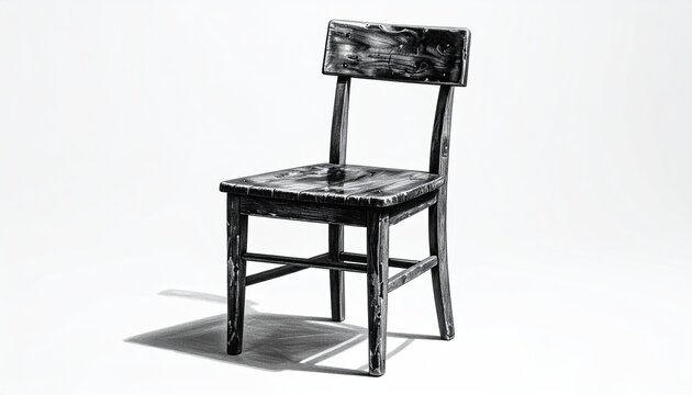 Isolated monochrome shot of a worn wooden chair on a white background - Powered by Adobe
