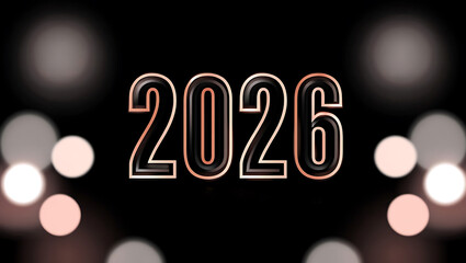 Elegant Rose Gold 2026 Numbers with Glowing Edges and Bokeh Lights Background New Year Celebration