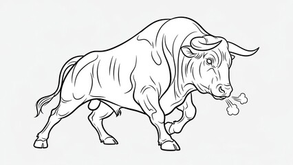 Angry bull charging forward aggressively