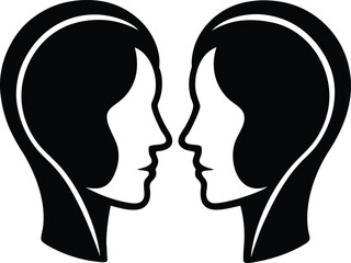 Vector illustration of a black profile silhouette featuring a man and woman couple in a heart design for a Valentine art icon