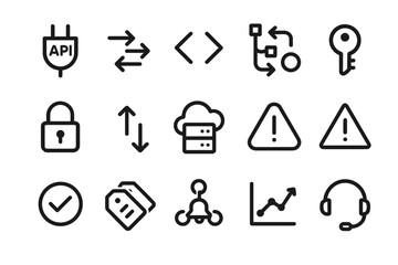 Simplified api and data flow icons for digital integration and security