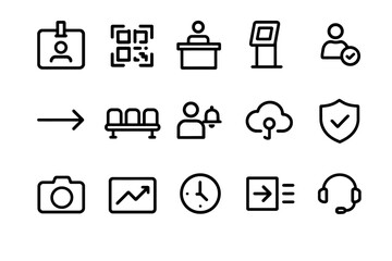 Set of minimalistic business icons featuring technology and communication symbols