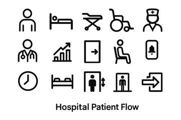 Hospital patient flow icons for efficient medical processes and services visualization