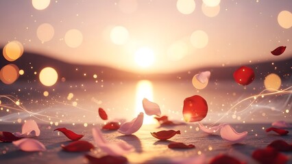 Sunset with falling petals