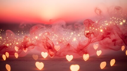 Romantic sunset with hearts