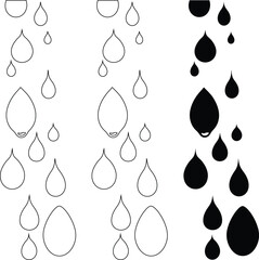 A collection of various black and white water droplets on a clean white background