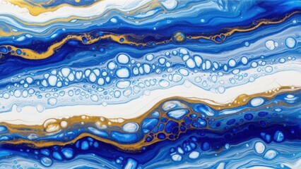 Abstract Fluid Art - A Symphony of Blue, Gold, and White.