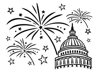 Minimal Fireworks Line Art Icons in Black and White &ndash; Modern Celebration Vector Set