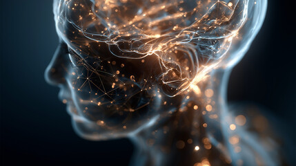 Digital AI brain interface representing human–machine interaction and cognitive computing.