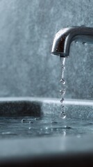 Running water from faucet closeup, clean water and kitchen sink concept