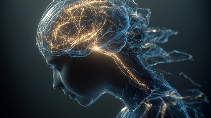 Digital AI brain interface representing human–machine interaction and cognitive computing.