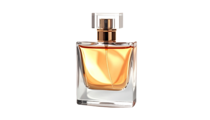 Luxury perfume bottle with soft shadows, isolated on white background, beauty ad concept