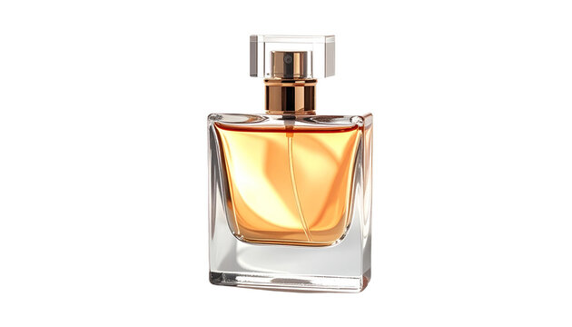 Luxury perfume bottle with soft shadows, isolated on white background, beauty ad concept
