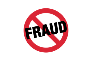 Prohibition Sign Indicating Fraud in Red Circle with Diagonal Line on White Background for Warning Symbol