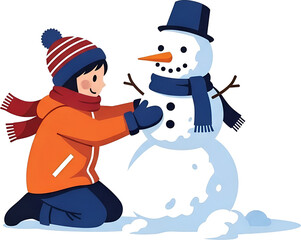 Child Making a Snowman Illustration : 눈사람 만드는 아이