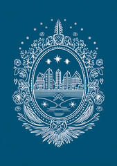 Coat of Arms with White Lines on Blue Background