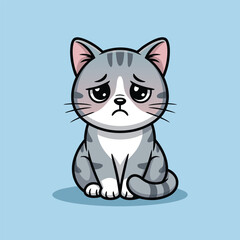 Obraz premium Sad gray tabby kitten sitting with a melancholic expression on a light blue background