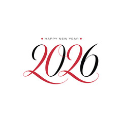 Happy New Year 2026 Elegant Red Calligraphy Typography on White Background
