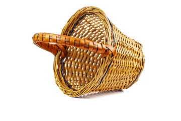 Empty wicker basket on white background